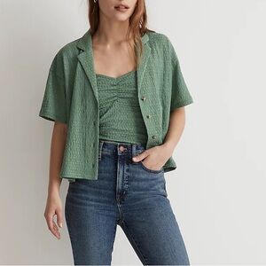 NWT Madewell Crinkle-Knit Button-Front Top